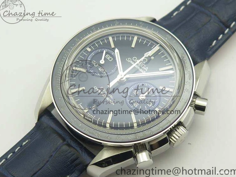 0519 SpeedMaster MoonWatch SS OMF 1:1 Best Edition Blue Dial On Leather Strap A9300 V FreshLook 8087